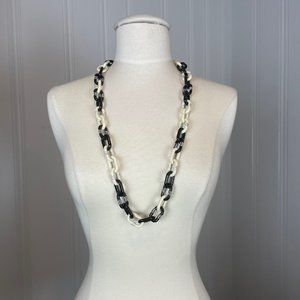 J. Crew Long Black & Off-White link Necklace with Rhinestone Accents